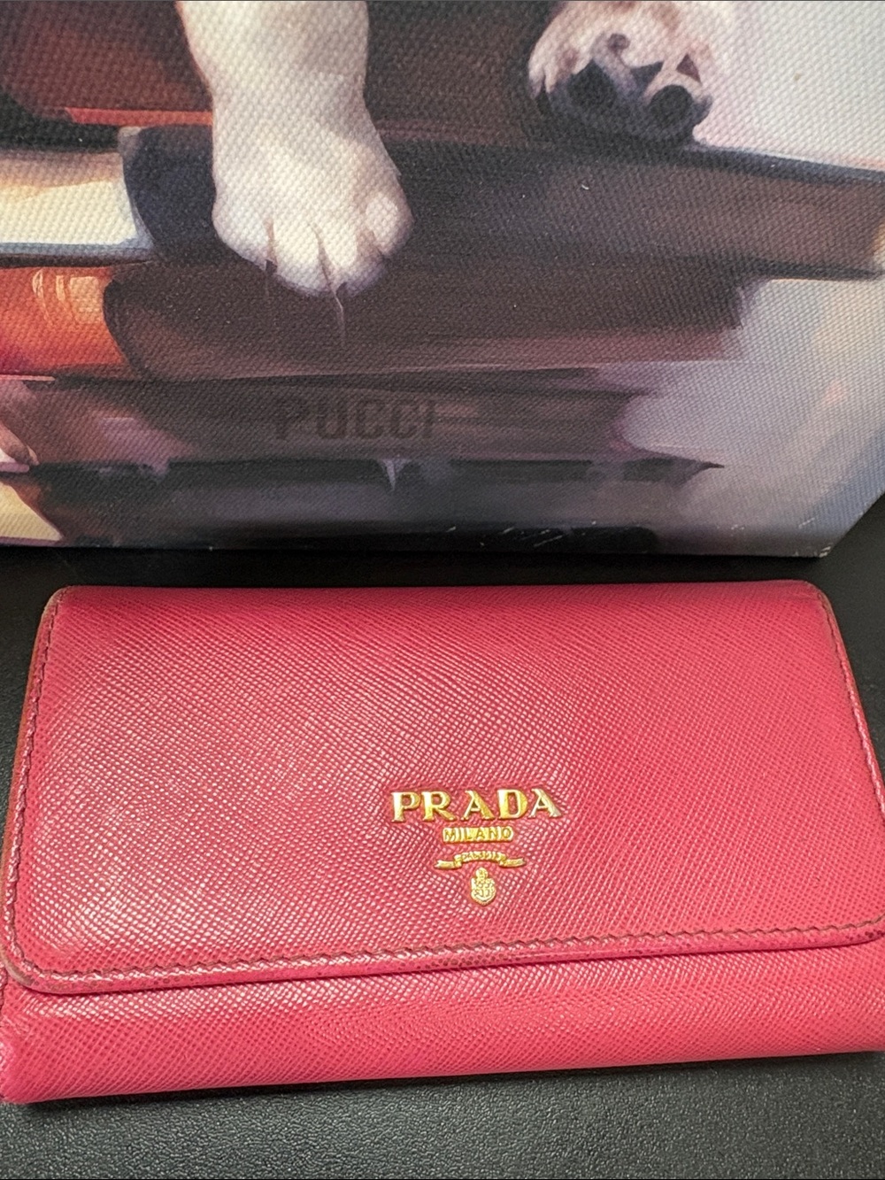 Prada Hot Pink Saffiano Leather Wallet with Gold Logo - Picture 10 of 12
